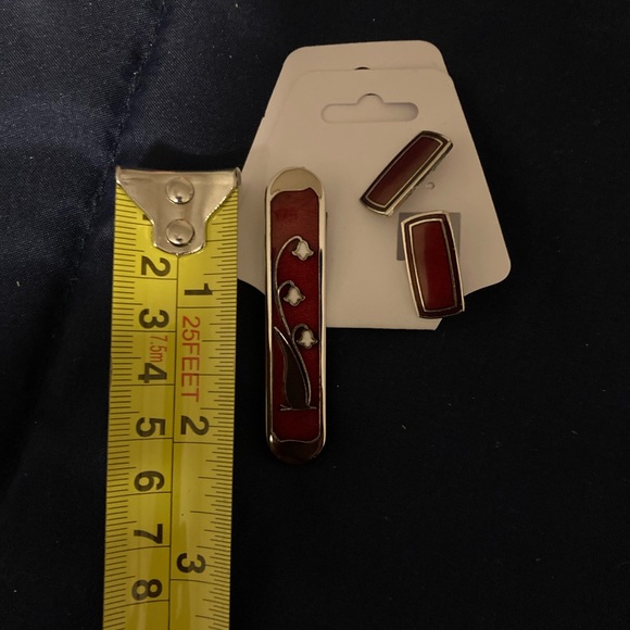 Rivet Enamel Pin and Pierced Earring Set - Picture 2 of 3